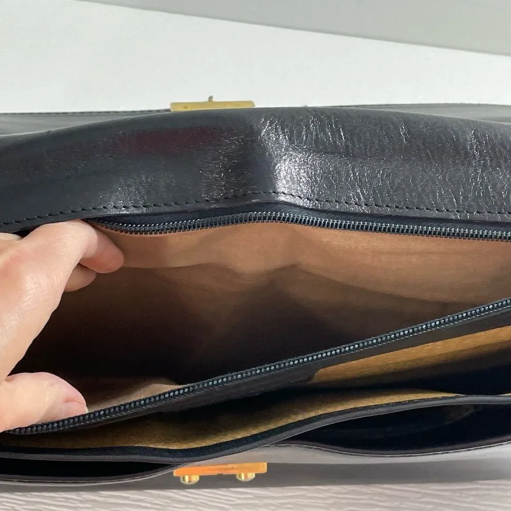 Vintage Trento Briefcase Black Leather Messenger Satchel Bag Carry Handle Strap‎